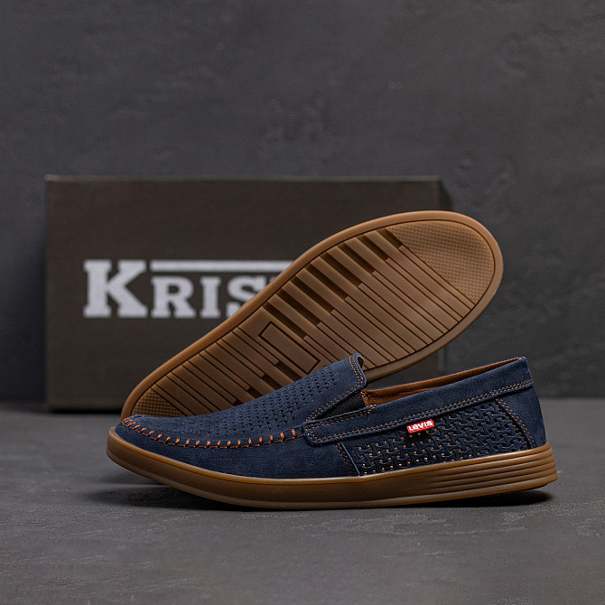 Мужские летние кожаные мокасины  LS перфорация Dark blue Київ - зображення 9