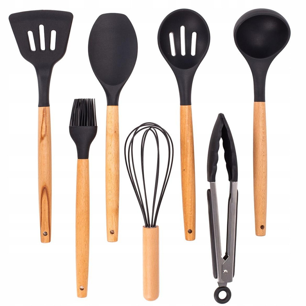Набор силиконовых кухонных принадлежностей Kamille 8 предметов черный Одеса - зображення 3
