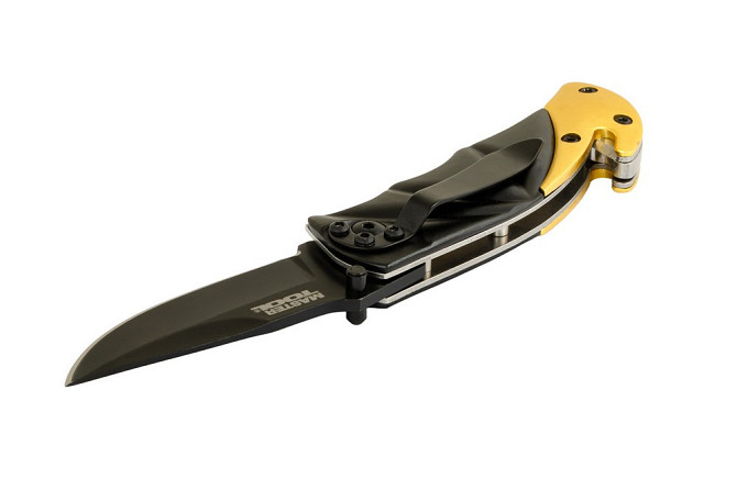 Нож складной MASTERTOOL "BULAT" 150х29х17 мм черное нержавеющее лезвие алюминиевая рукоятка стропоре Харьков - изображение 3