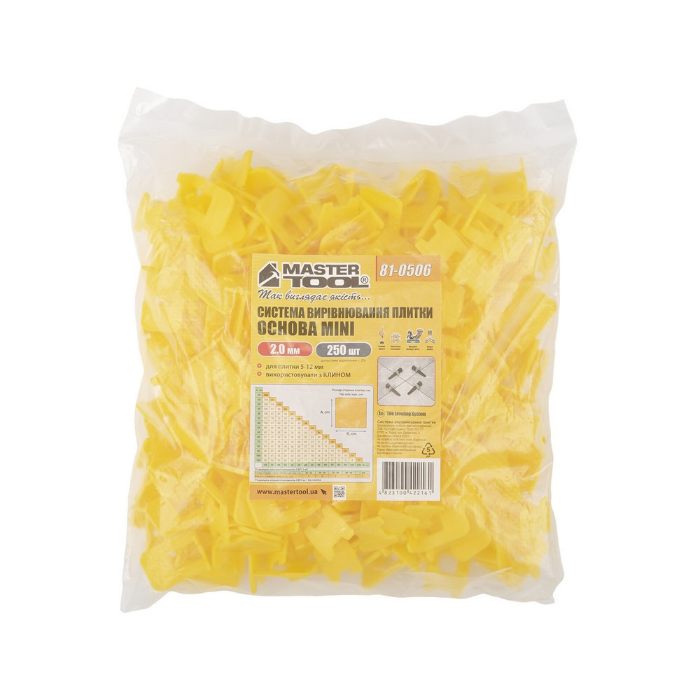 Система выравнивания плитки MASTERTOOL ОСНОВА MINI 2.0 мм набор 250 шт 81-0506 Харків - зображення 2