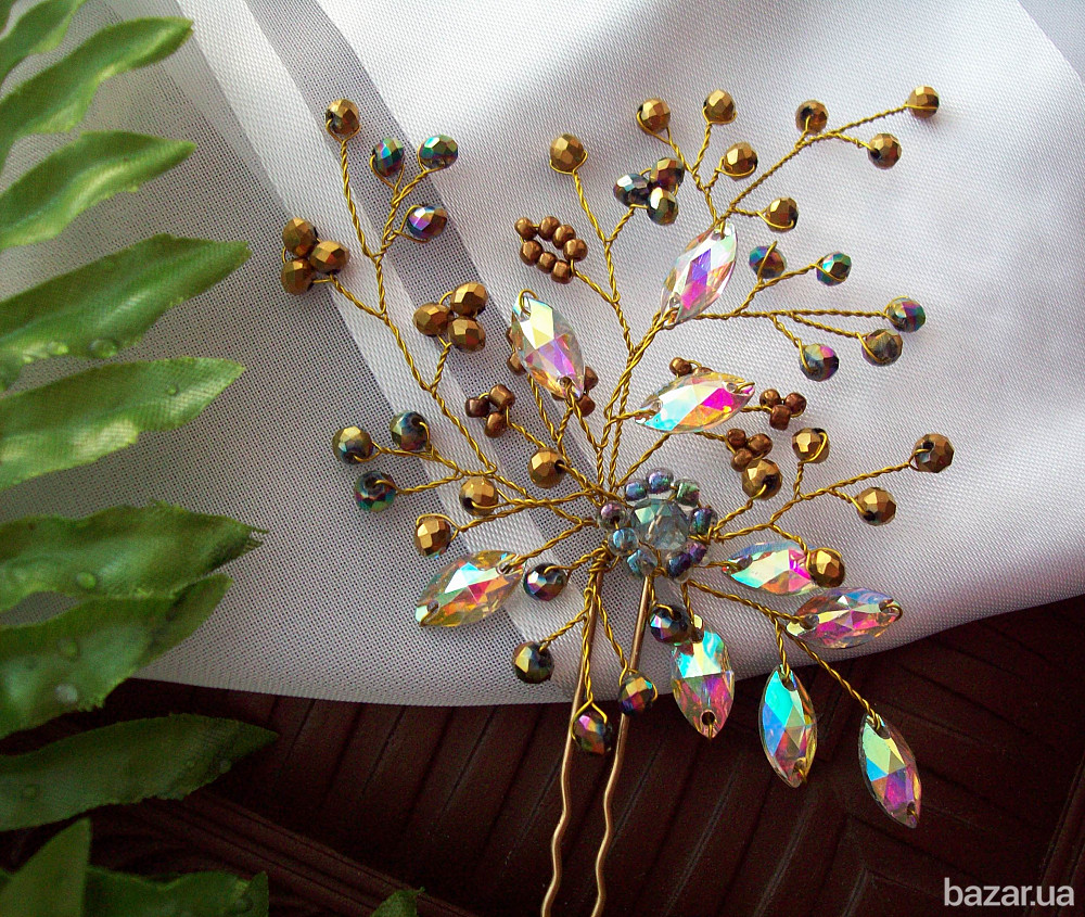 шпилька прикраса для волосся золота гілочка золотистий жовтий вечірня прикраса в зачіску Луцьк - зображення 4