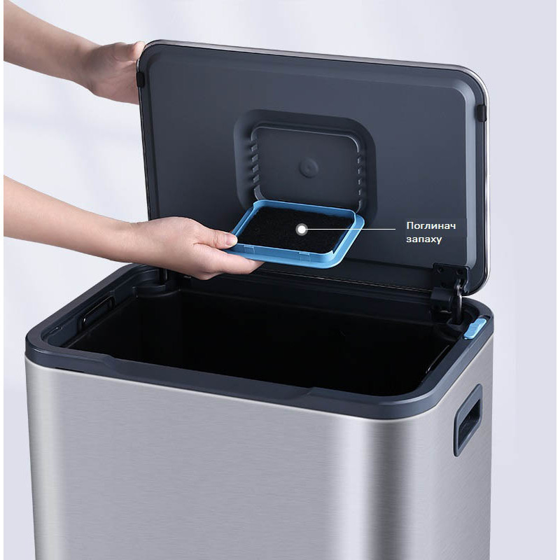 Ведро для мусора с педалью JAH 30 л Soft Close серебряный металлик с внутренним ведром Київ - зображення 4
