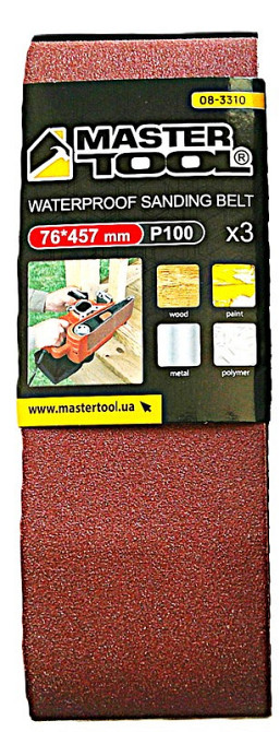 Лента шлифовальная MASTERTOOL зерно 100 76×457 мм 3 шт 08-3310 Харків - зображення 1