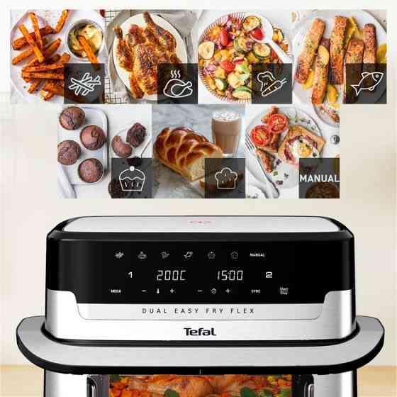 Мультипечь Tefal Dual Easy Fry Flex EY922DE0 9 л 2700 Вт серебристая Київ