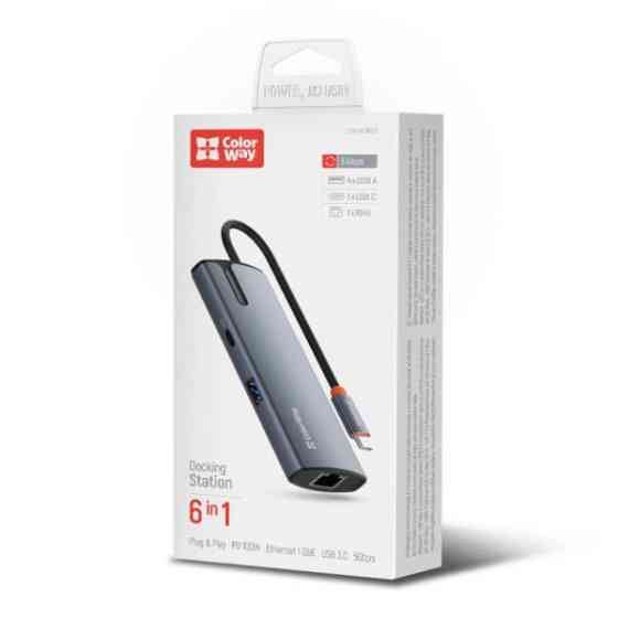 ColorWay USB HUB СolorWay Type-C 6-in-1 Type C PD 100W/USB3.0х3/USB2.0/RJ45 (CW-HUB03) (Код товару:4 Харьков