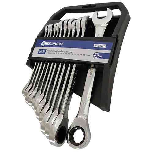 Ключи рожково-накидные с трещоткой 8-19мм 12ед. СТАНДАРТ NGW12ST Харків