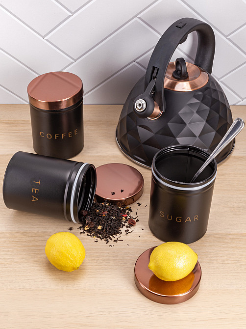 Набор ёмкостей Kamille для чая, кофе и сахара 3 шт. чёрные KM1128 Одесса - изображение 6