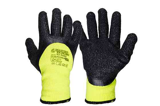 Перчатки акриловые утепленные MASTERTOOL с морщинистым латексным покрытием ¾ 11" подвес неоново-черн Харьков