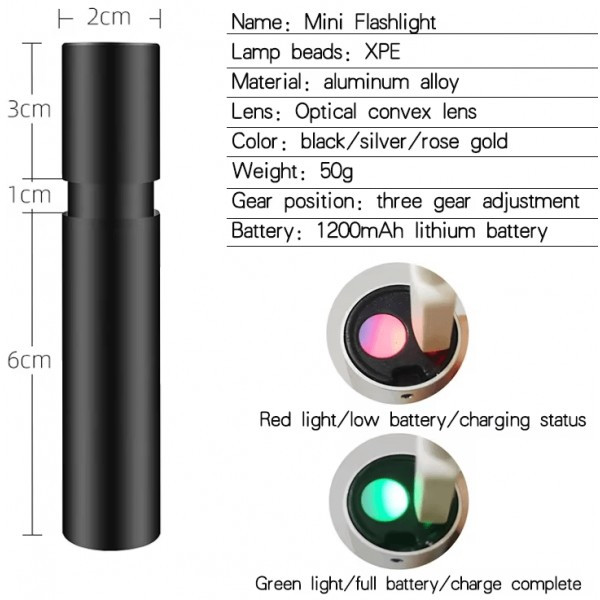 DM Ліхтарик USB Rechargeable Multifunctional Mini Flash Rose Gold (Код товару:25171) Харків - зображення 6