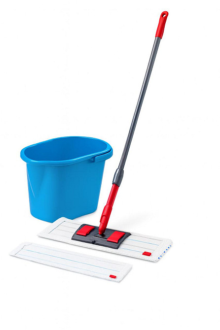 Комплект для уборки с ведром и шваброй для мытья полов 40 см с двумя мопами  из микрофибры и рукоятк Київ - зображення 1