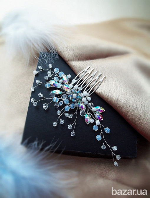 прикраса для волосся Ніжність блакитний білий молочний випускний вечірня прикраса святкова нареченій Луцк - изображение 1