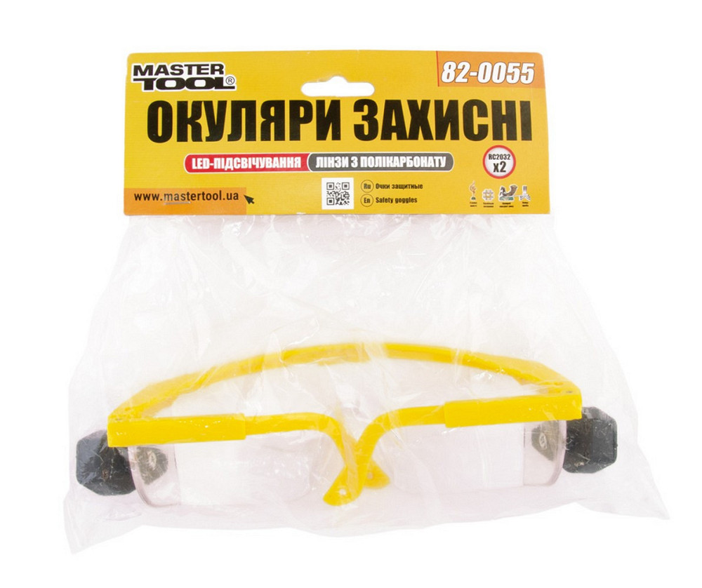 Очки открытые MASTERTOOL КОМФОРТ панорамная линза полуоправа с регулируемыми дужками LED l-класс про Харків - зображення 2