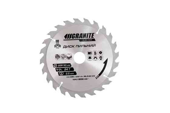 Диск пильный для дерева GRANITE с твердосплавными напайками 205х30х24Т адаптер 30-25.4 7450 об/мин 5 Харьков