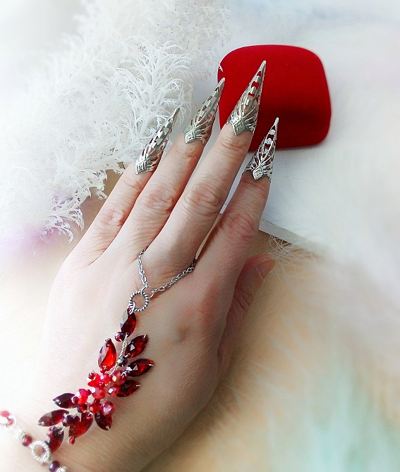 Слейв браслет кігтики червоний фентезі аксесуар на руку нігті накладні кільця ланцюжки Луцк - изображение 1
