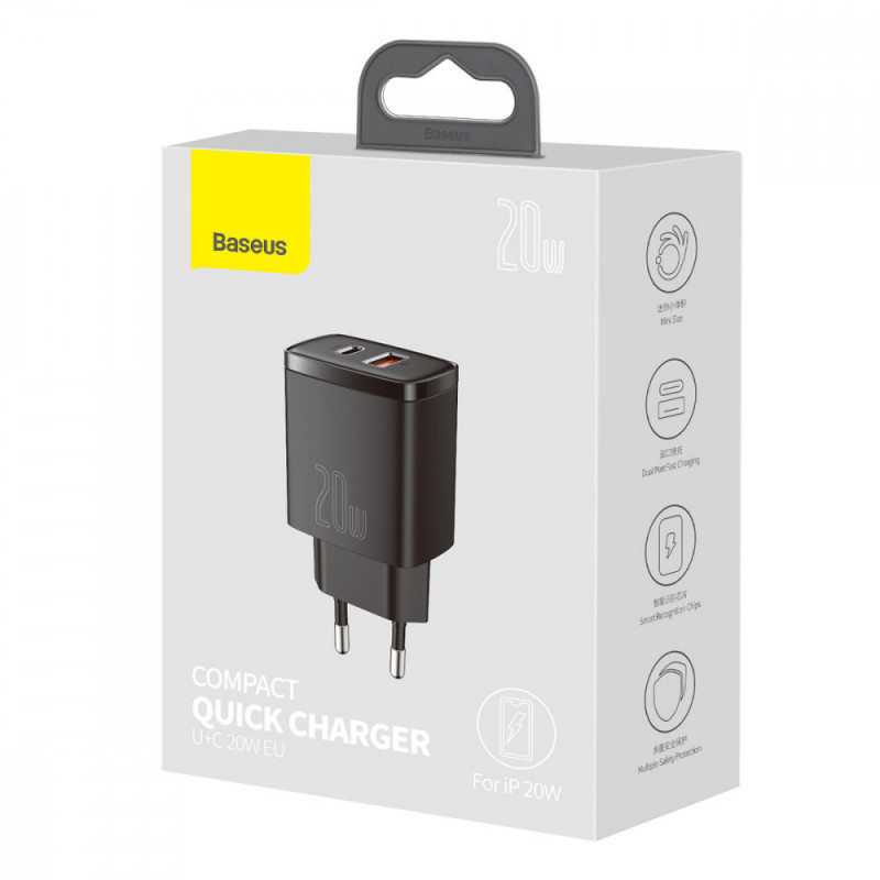 СЗУ Baseus Compact Quick Charger 20W QC+PD (1USB-A/1C) (CCXJ-B) Херсон - зображення 10
