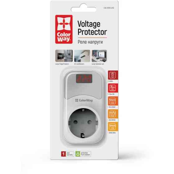 Реле напруги ColorWay (16A/3680W) 150V-210V/230V-280V DS1 White (CW-VR16-01D) Харків