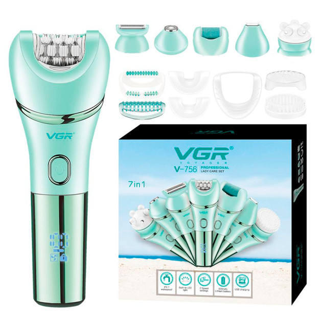 Эпилятор женский в наборе VGR V-756 GREEN 5 Вт зеленый Киев - изображение 1