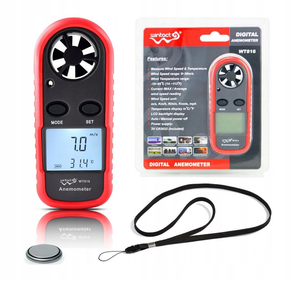 Анемометр цифровой 0,1-30м/с, -10-45°C WINTACT WT816 Харків - зображення 7