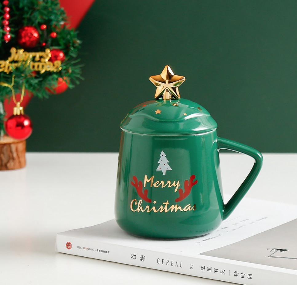 Кухоль з кришкою і ложкою Золота зірка Ялинка 5759 400 мл Киев - изображение 1