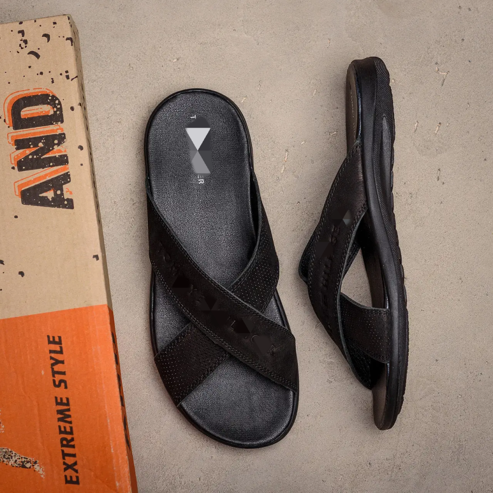 Мужские кожаные  летние шлепанцы-сланцы Black Київ - зображення 7