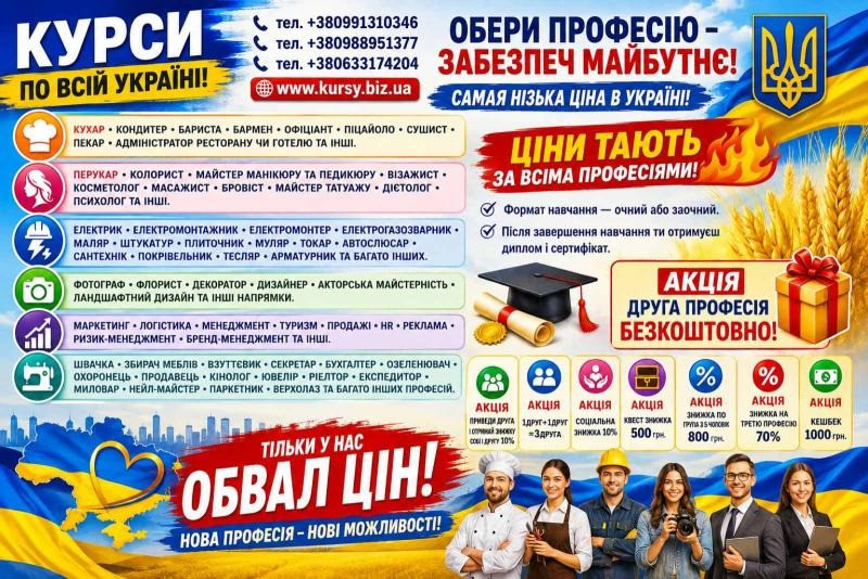 Курси зварник, електрик, слюсар, кухар, токар, перукар, маляр, манікюр, бровіст Киев - изображение 1