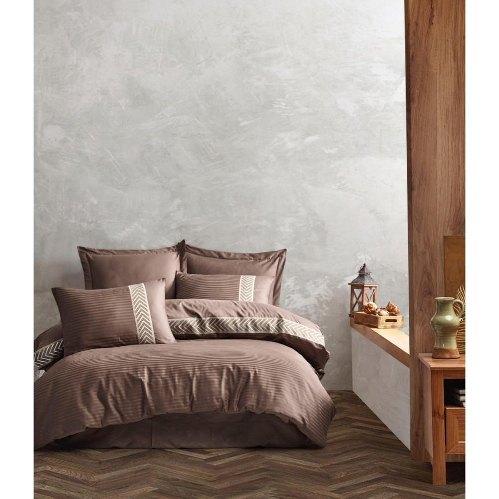 Постільна білизна євро Arya Saheser Сатин жаккард Brillant AR-A107302-brown 200х220 см коричнева Киев - изображение 1