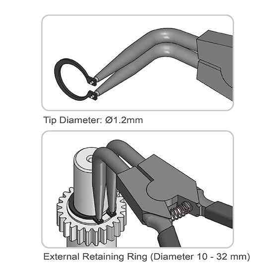 Круглогубцы для снятия стопорных колец 170x60мм (разжим загнутые, 90°) Extra Long TOPTUL DCBJ1382 Харьков