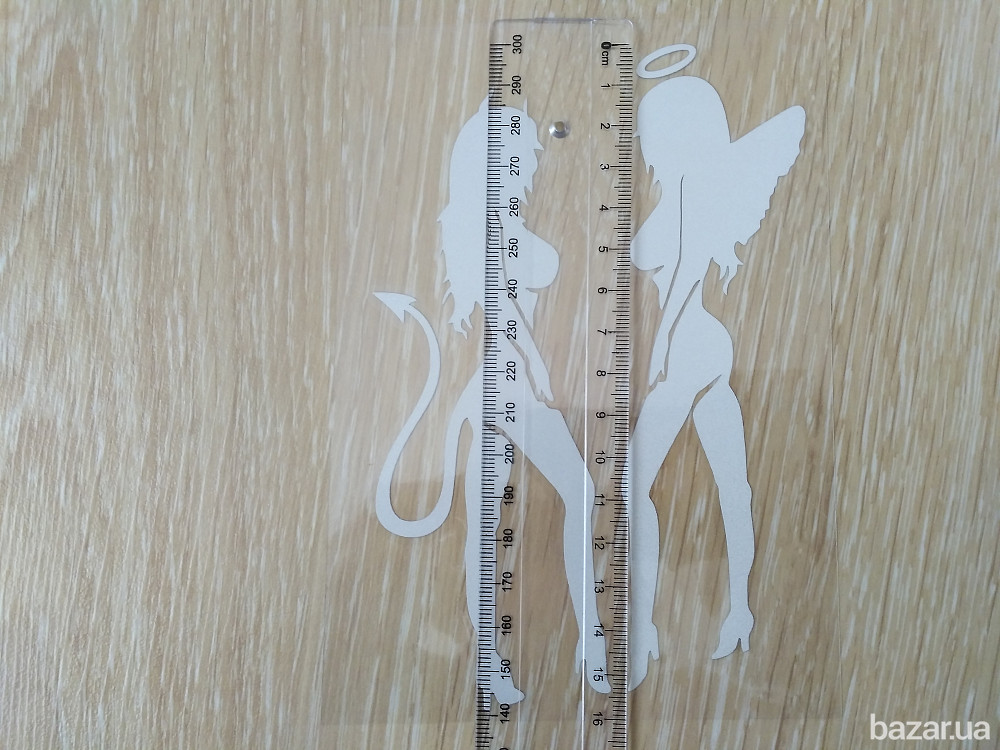 Наклейки на авто Чертенок и Ангелочек Белая светоотражающая Бориспіль - зображення 4