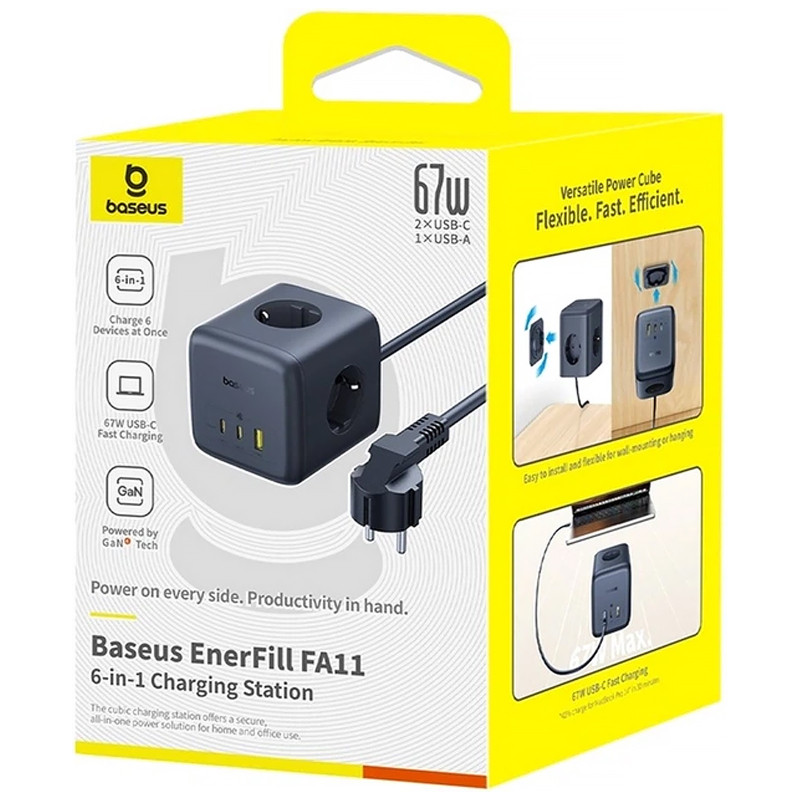 Удлинитель Baseus EnerFill FA11 PD67W+QC3.0 (1USB-A/2C/2Socket) (1.5m) (EFMF67) Херсон - зображення 2