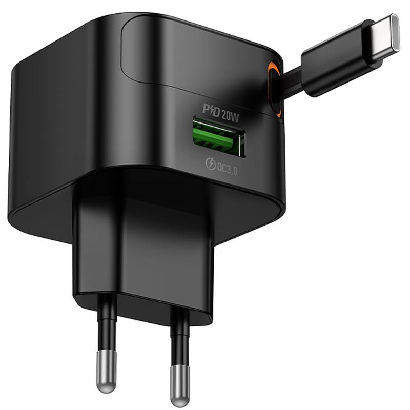 СЗУ Hoco C154A Changer With Retractable Cable Type-C PD20W+QC3.0 (1USB-C) Херсон - изображение 5