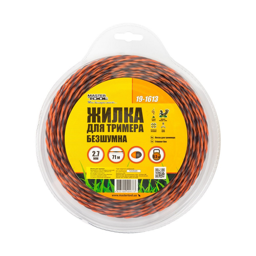 Леска для триммера бесшумная MASTERTOOL SPIRAL 2.70 мм 71 м (блистер) двухцветная 19-1613 Харків - зображення 2