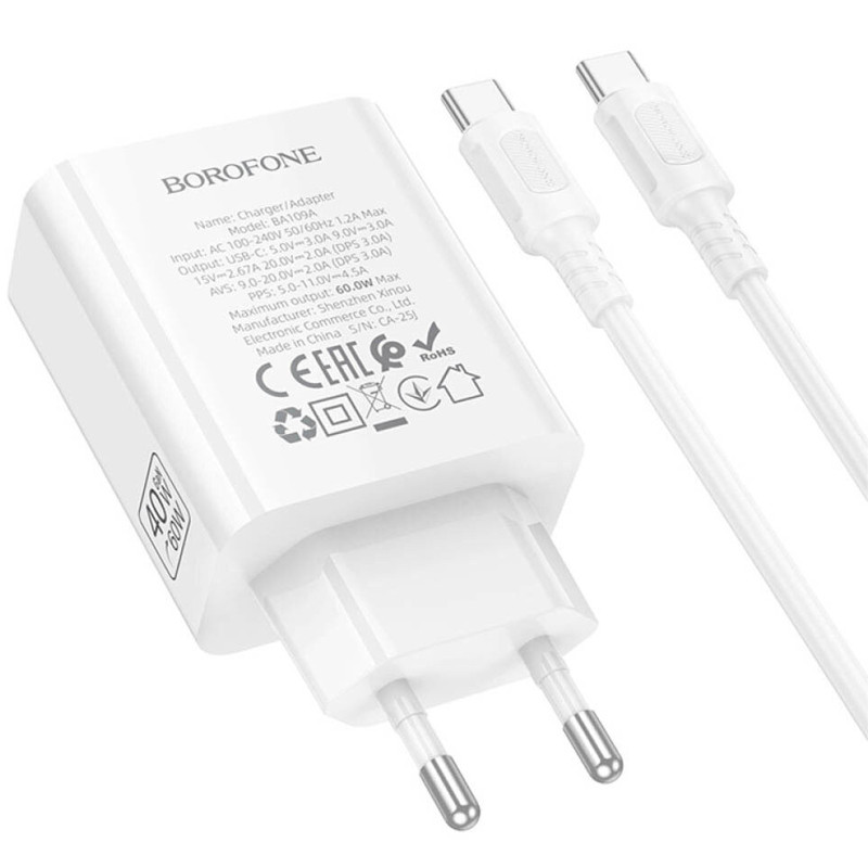 СЗУ Borofone BA109A Star PD40W (1USB-C) + кабель Type-C to Type-C Херсон - зображення 6