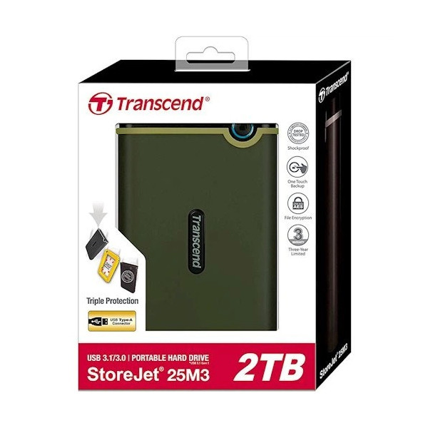Накопичувач зовнішній HDD 2.5 USB 2.0TB Transcend StoreJet 25M3 Military Green Slim (TS2TSJ25M3G) Харків - зображення 4