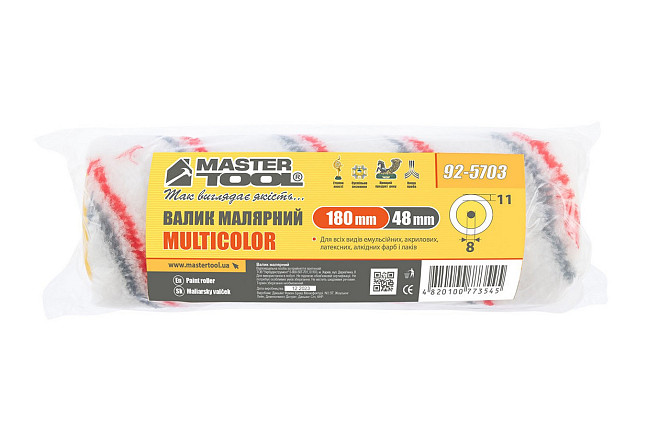 Валик малярный MASTERTOOL Multicolor 48/180/11 мм Ø 8 мм 92-5703_Р Харків - зображення 3