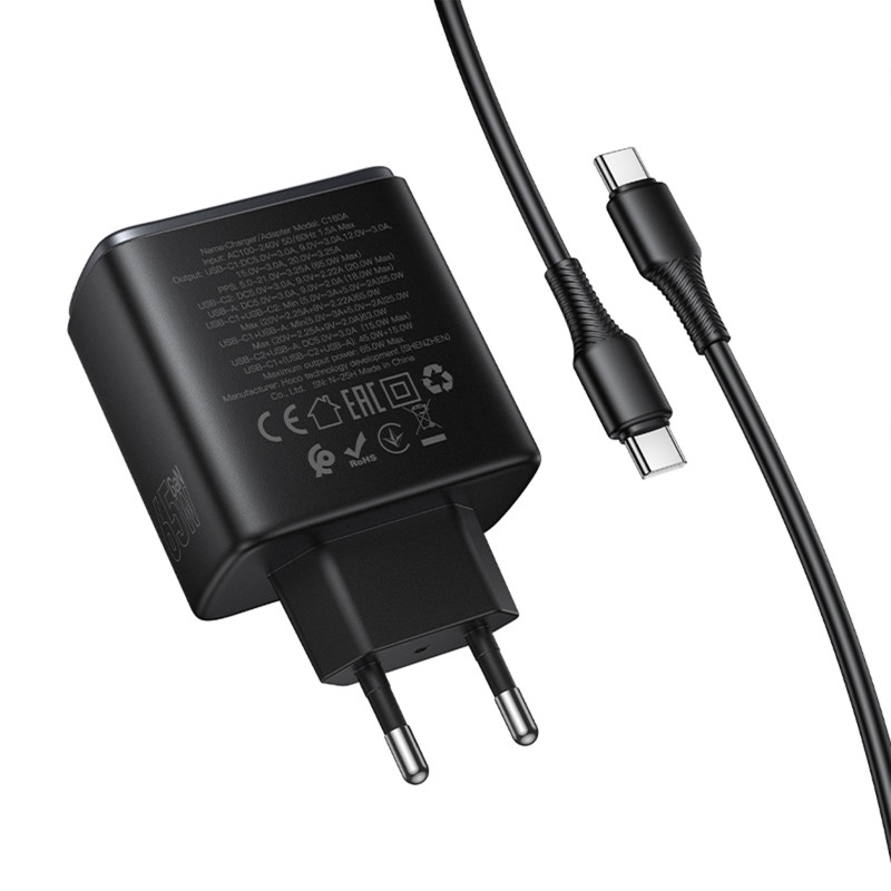 СЗУ Hoco C160A Upgrade PD65W+QC3.0 (1USB-A/2C) + кабель Type-C to Type-C Херсон - зображення 6