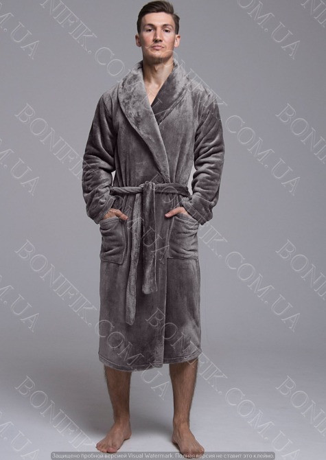Мужской серый халат велсофт (90054) (арт. 1202) Кривий Ріг - зображення 1