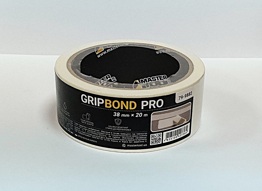 Лента малярная универсальная MASTERTOOL GripBond Pro 38 мм×20 м белая 79-9882 Харків - зображення 1
