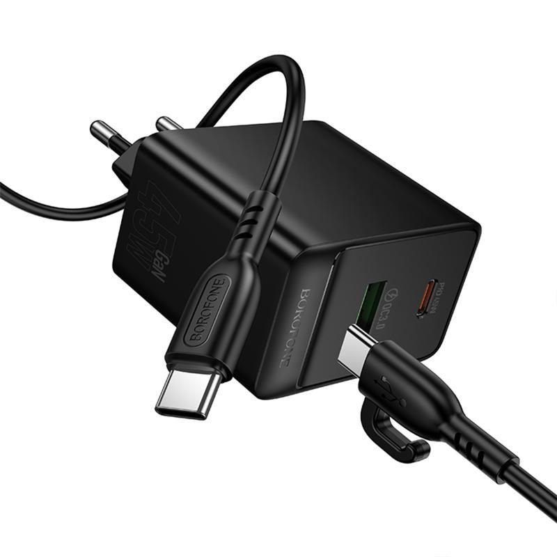 СЗУ Borofone BAS16A Erudite PD45W+QC3.0 (1USB-A/1C) + кабель Type-C to Type-C Херсон - изображение 3
