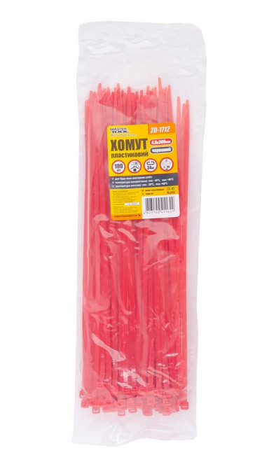 Хомут нейлоновый MASTERTOOL 4.8х300 мм 100 шт красный 20-1712 Харків - зображення 2