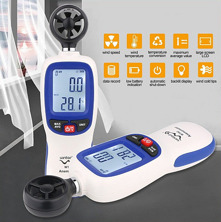 Цифровой крыльчатый анемометр 0,3-30м/с, -10-45°C WINTACT WT82 Харьков - изображение 4