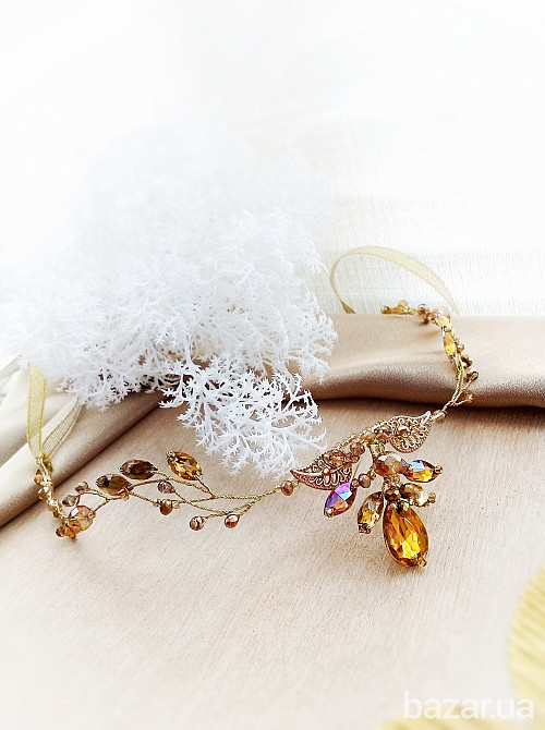 Эльфийская ветвь золотистый янтарный налобное украшение веночек ободок диадема эльф косплей аниме Луцк - изображение 1