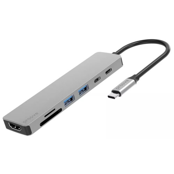 USB HUB Proove Iron Link 7 in 1 (2*Type-C + 2*USB3.0 + HDMI + SD/TF) Silver (HBIL00222004) (Код това Харьков - изображение 1