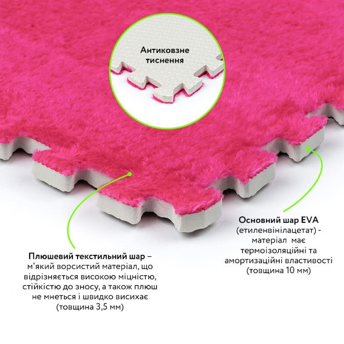 Підлога-пазл плюшевий РОЖЕВИЙ 30*30*1cm (D) SW-00002092 Дніпро - зображення 6