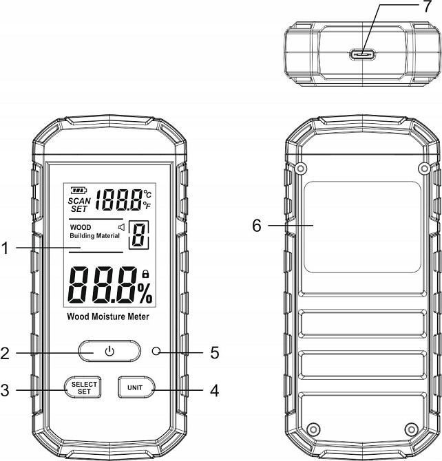 Влагомер бесконтактный для древесины и стройматериалов 0,5-69% WINTACT WT635 Харків - зображення 9