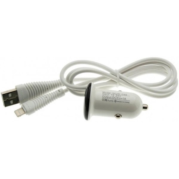 Автомобільний зарядний пристрій WUW T21 (1USB, 1А) + Lightning cable White (Код товару:16420) Харків - зображення 2