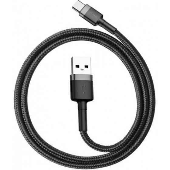 Кабель Baseus Cafule USB to Type-C 3A 0.5m Gray/Black (CATKLF-AG1) Харків