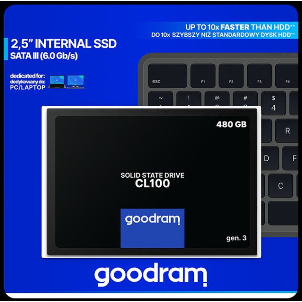 Накопичувач SSD 480GB Goodram CL100 GEN.3 2.5" SATAIII TLC (SSDPR-CL100-480-G3) (Код товару:43152) Харків - зображення 3