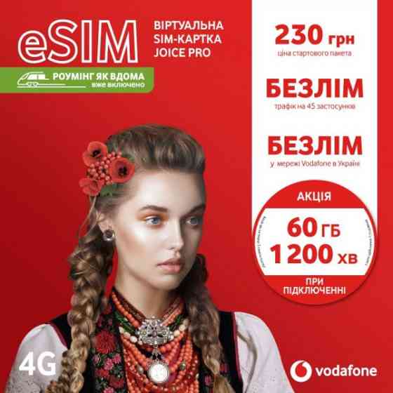 Стартовий пакет Vodafone Joice Pro eSIM (Код товару:29976) Харьков