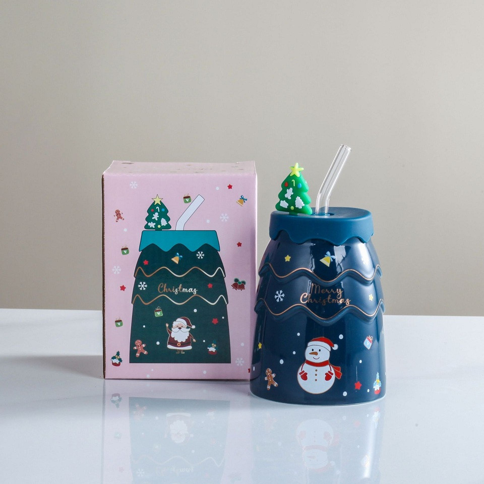 Склянка з трубочкою новорічна Merry Christmas 13329 400 мл синій Київ - зображення 1