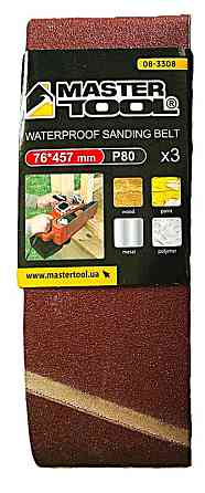Лента шлифовальная MASTERTOOL зерно 80 76×457 мм 3 шт 08-3308 Харків
